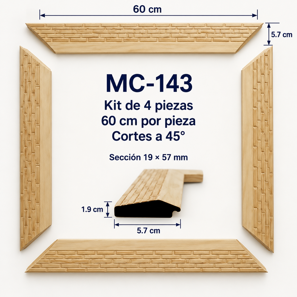 Moldura de madera grabada para marco MC143 – Kit de 4 piezas