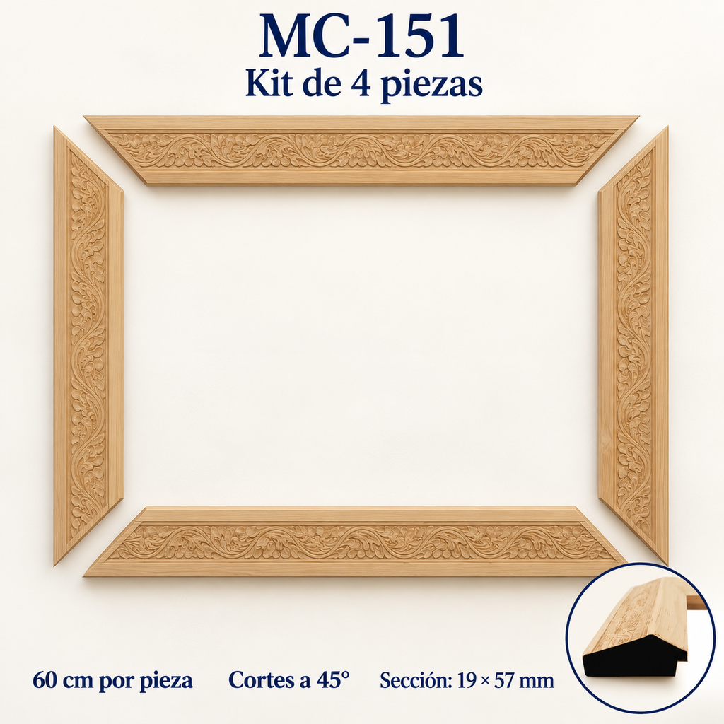 Moldura de madera grabada para marco MC151 – Kit de 4 piezas