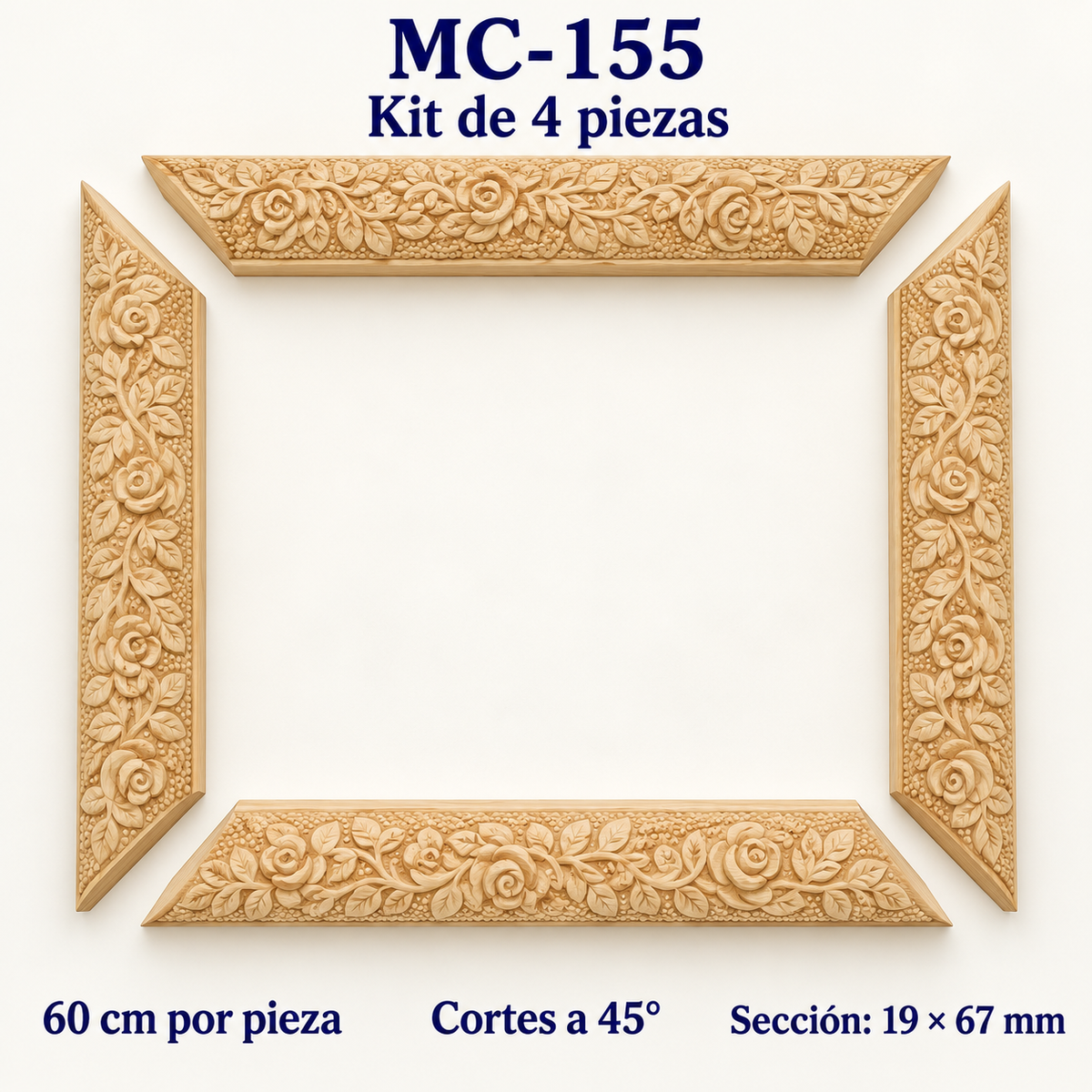 Moldura de madera grabada para marco MC155 – Kit de 4 piezas