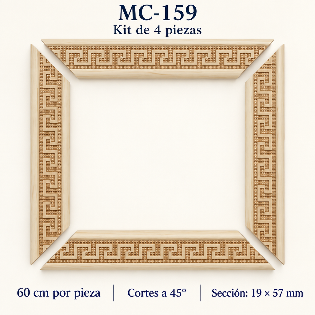 Moldura de madera grabada para marco MC159 – Kit de 4 piezas