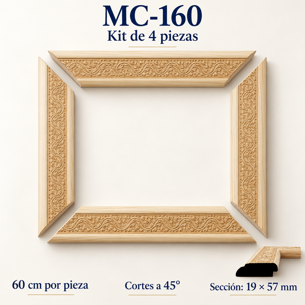 Moldura de madera grabada para marco MC160 – Kit de 4 piezas