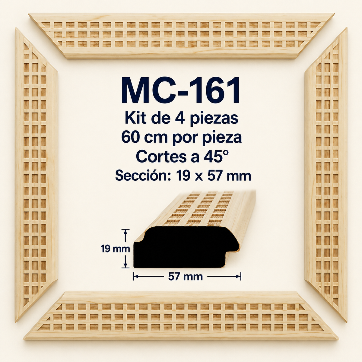 Moldura de madera grabada para marco MC161 – Kit de 4 piezas