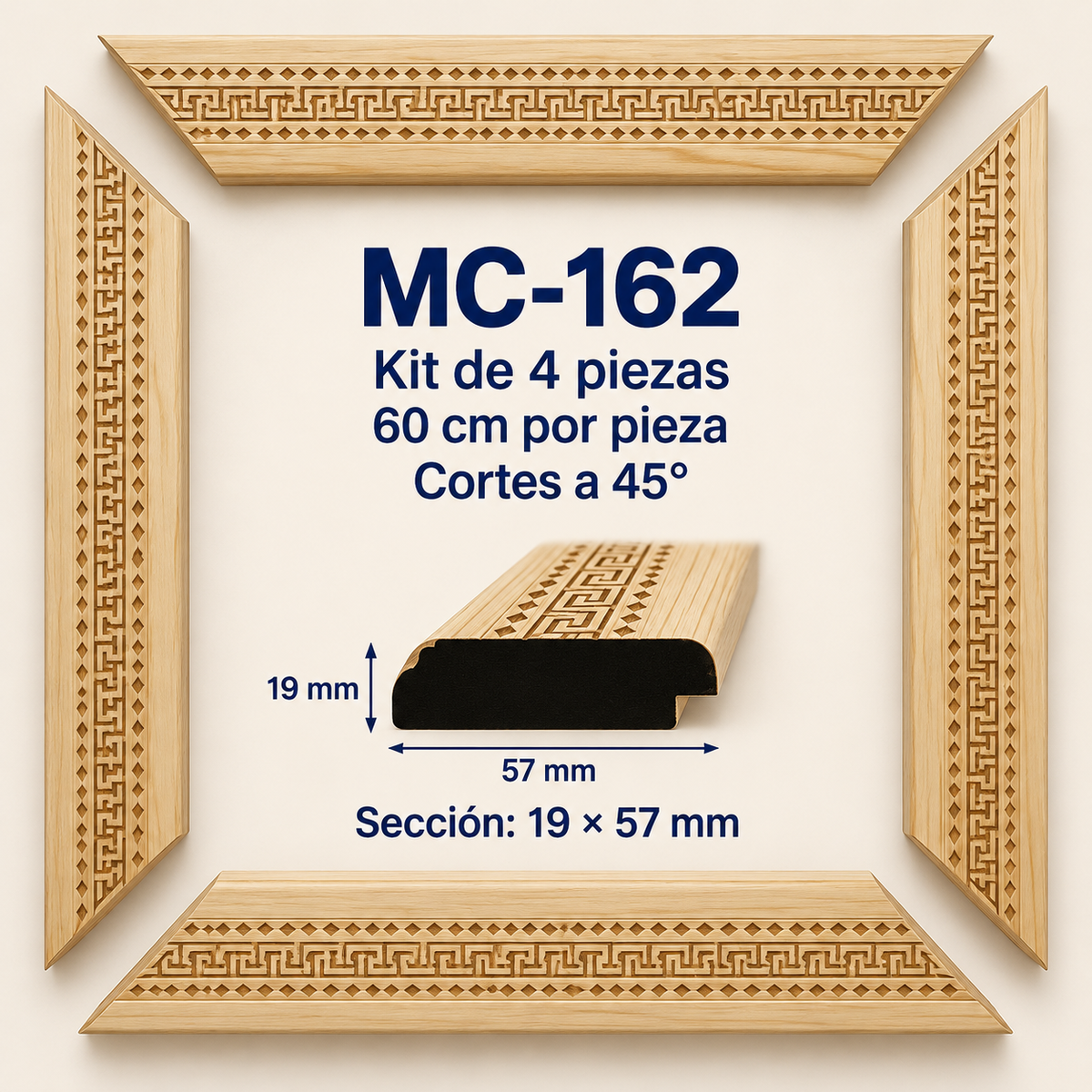 Moldura de madera grabada para marco MC162 – Kit de 4 piezas