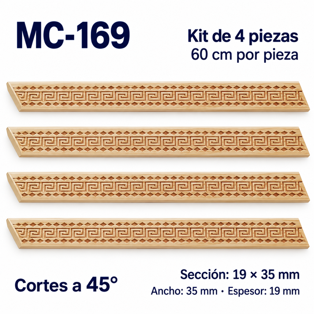 Moldura de madera grabada para marco MC169 – Kit de 4 piezas