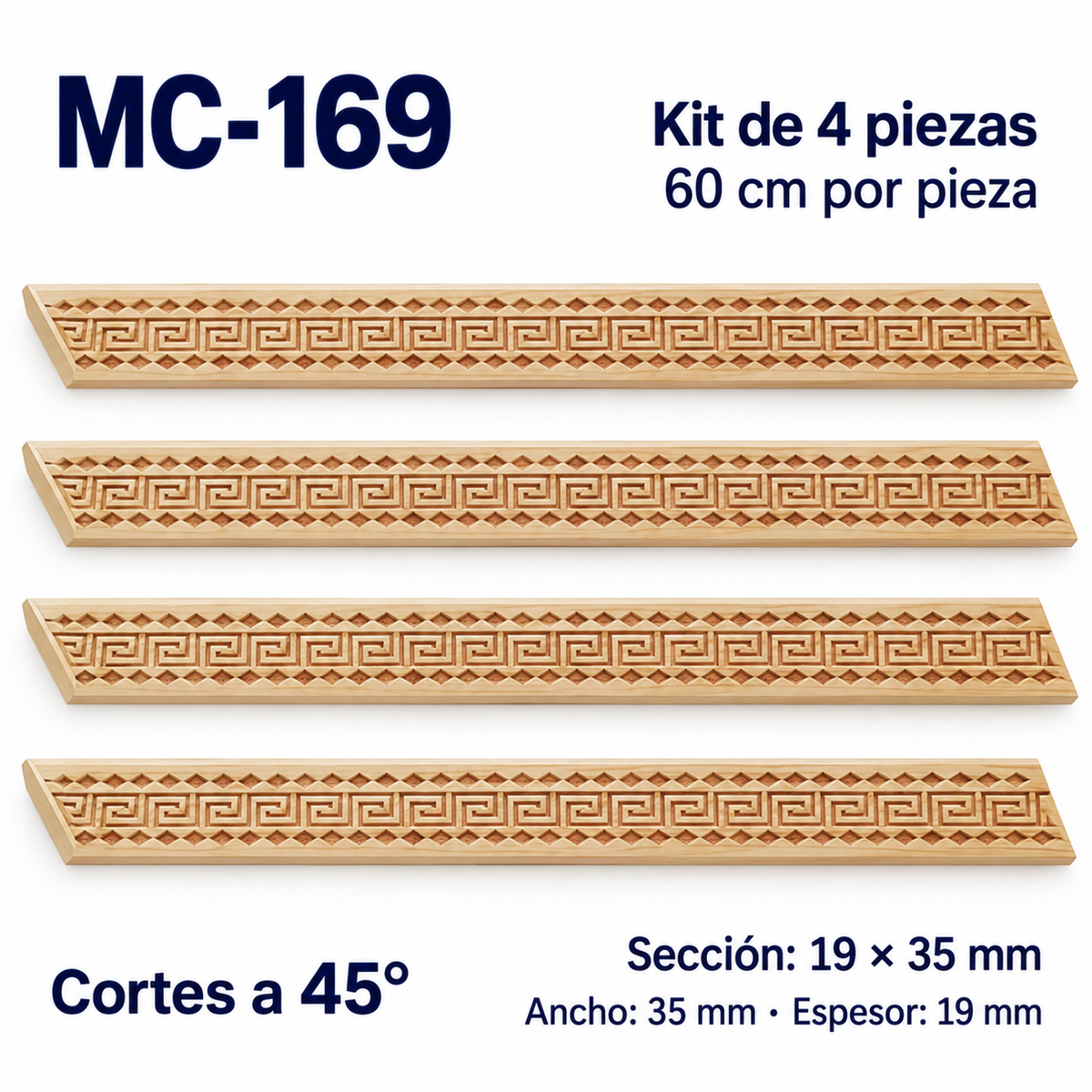 Moldura de madera grabada para marco MC169 – Kit de 4 piezas