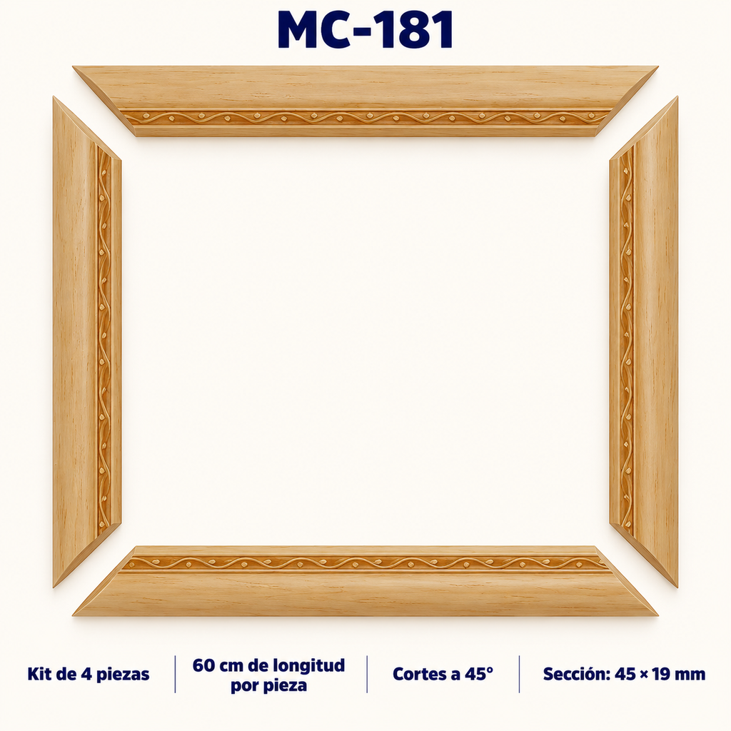 Moldura de madera grabada para marco MC181 – Kit de 4 piezas