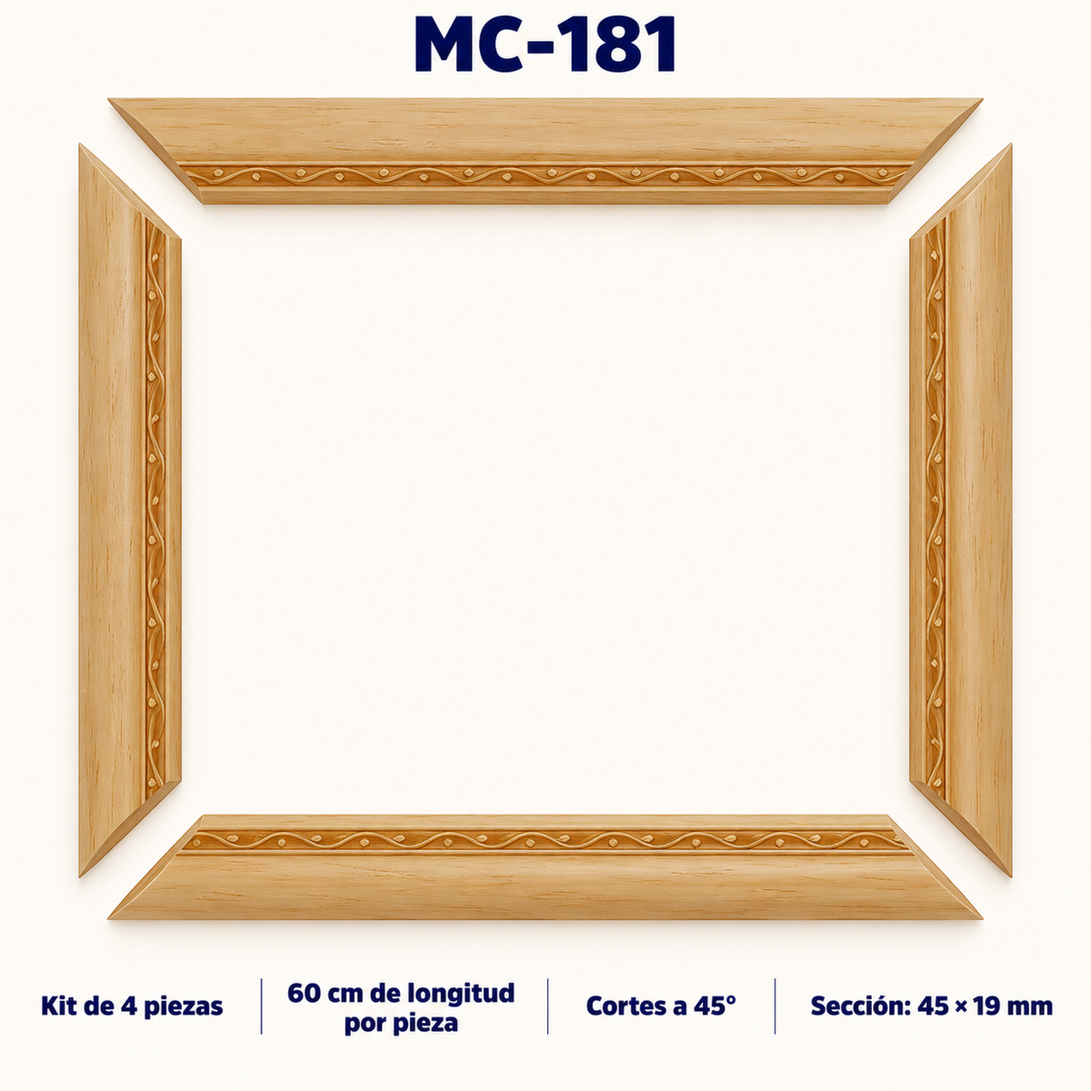 Moldura de madera grabada para marco MC181 – Kit de 4 piezas
