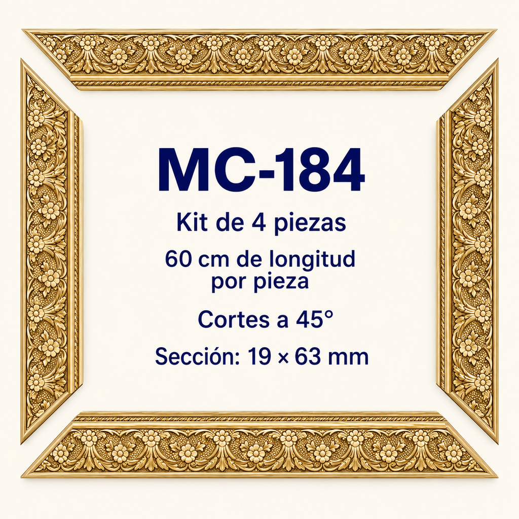 Moldura de madera grabada para marco MC184 – Kit de 4 piezas
