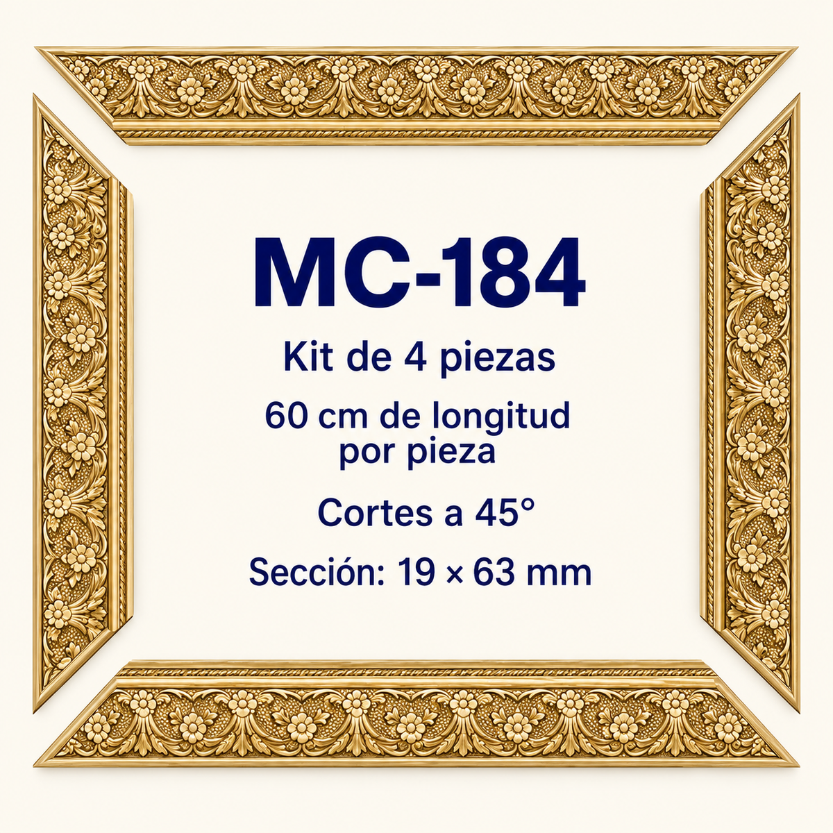 Moldura de madera grabada para marco MC184 – Kit de 4 piezas