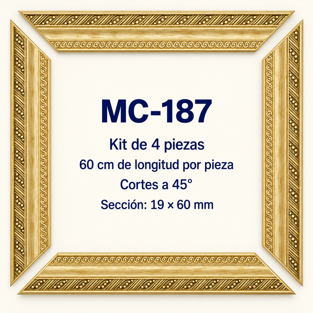 Moldura de madera grabada para marco MC187 – Kit de 4 piezas