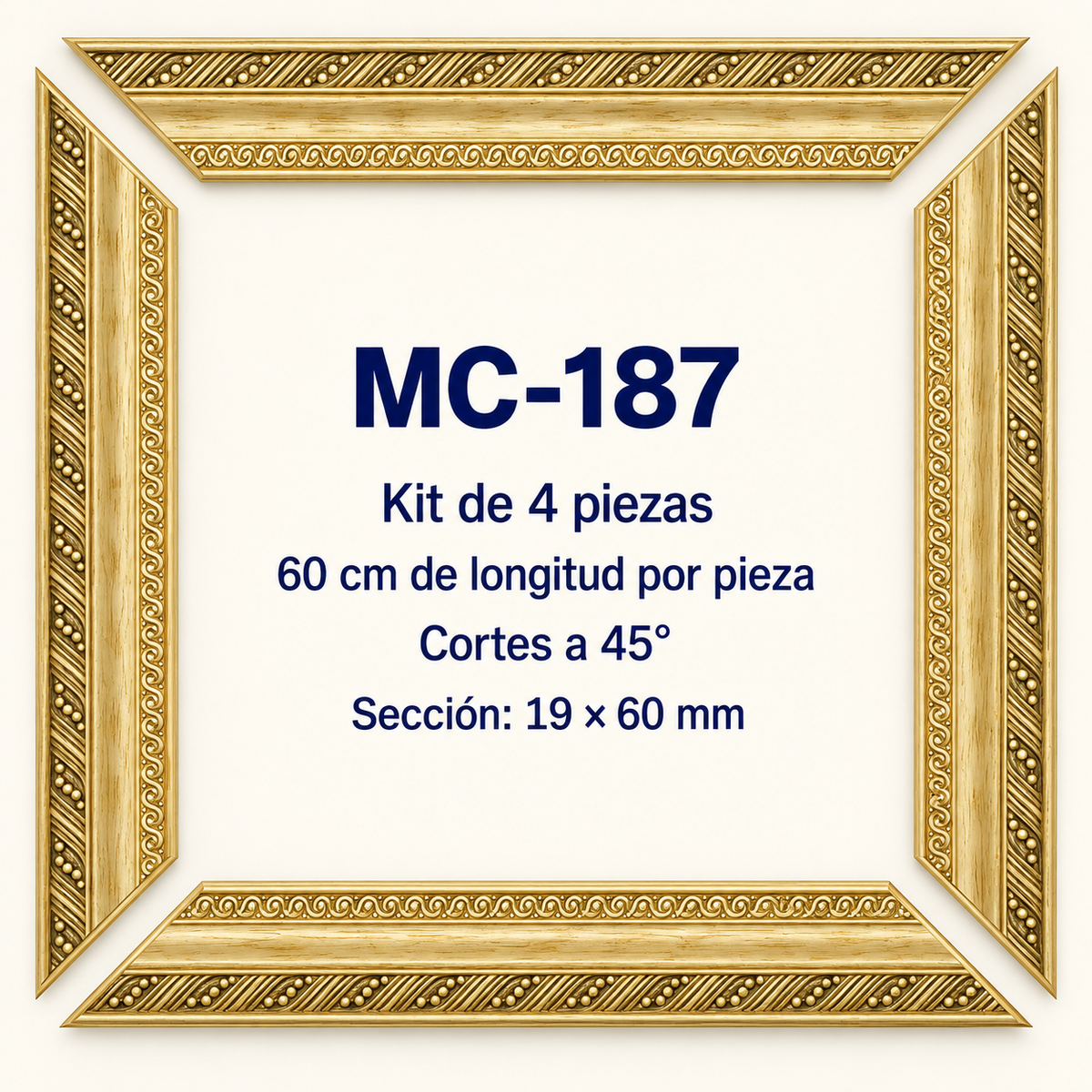 Moldura de madera grabada para marco MC187 – Kit de 4 piezas