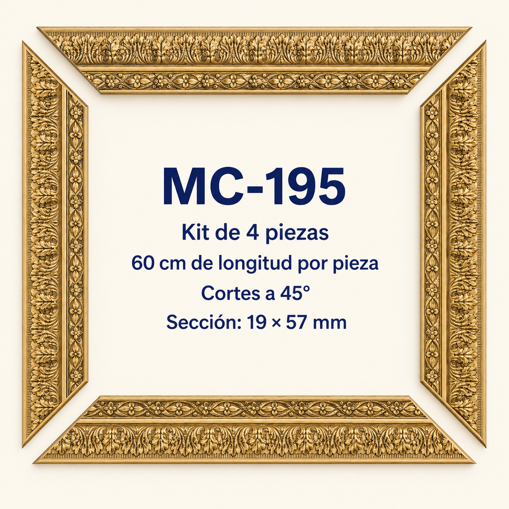 Moldura de madera grabada para marco MC195 – Kit de 4 piezas