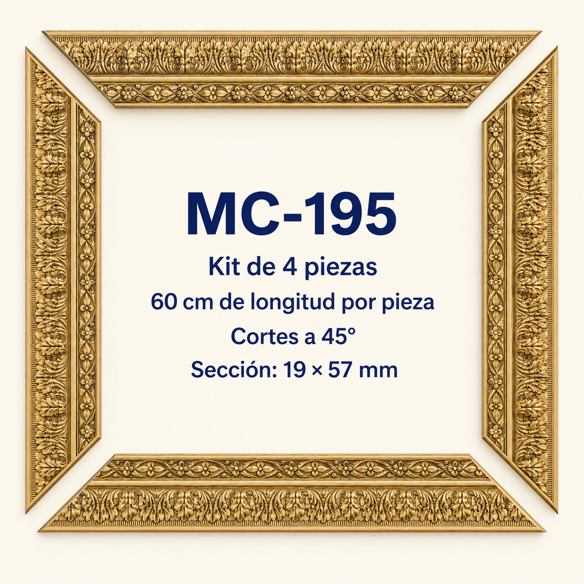 Moldura de madera grabada para marco MC195 – Kit de 4 piezas