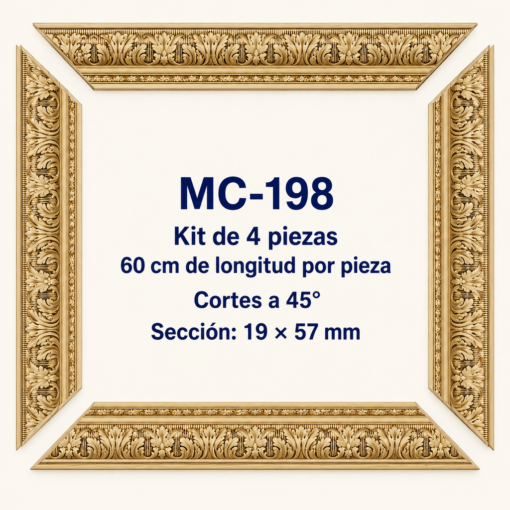 Moldura de madera grabada para marco MC198 – Kit de 4 piezas