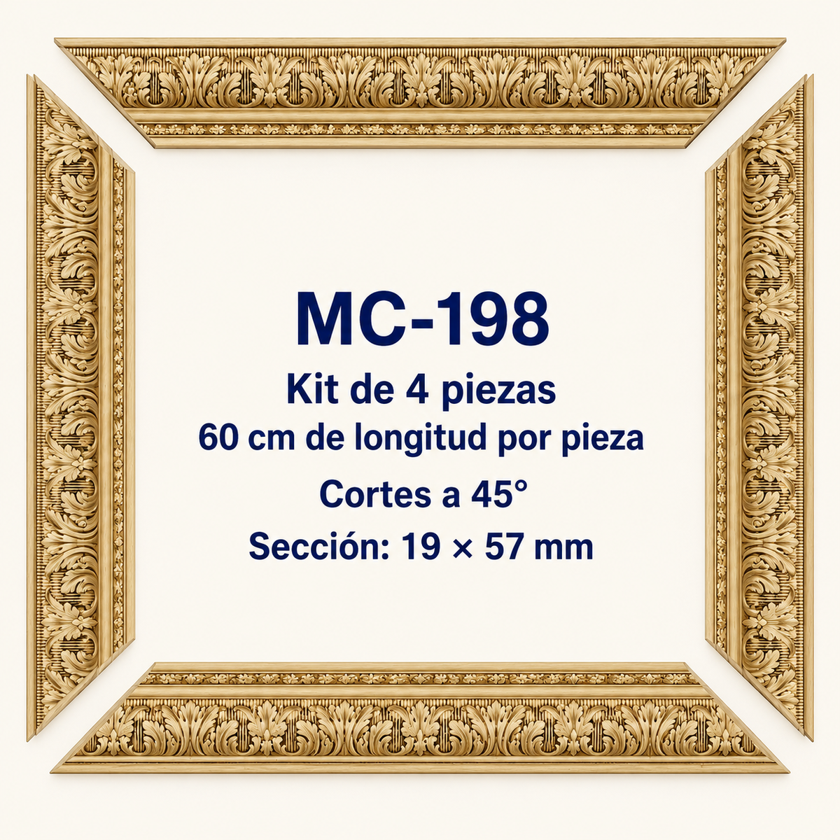 Moldura de madera grabada para marco MC198 – Kit de 4 piezas