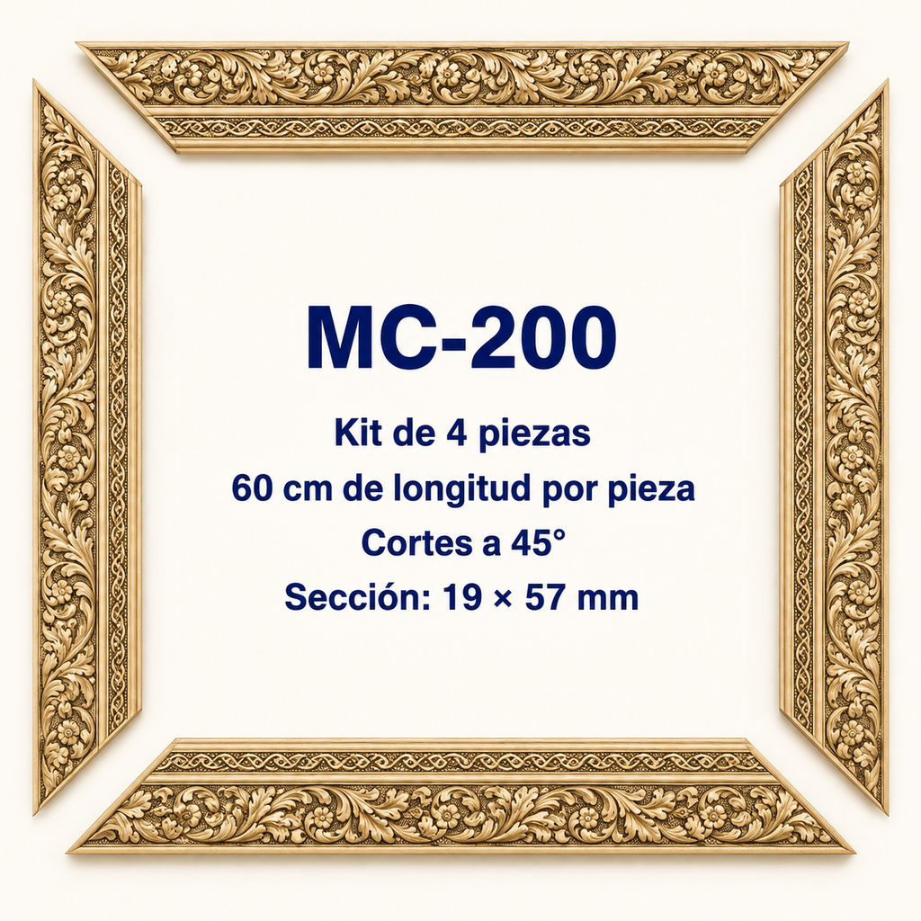 Moldura de madera grabada para marco MC200 – Kit de 4 piezas