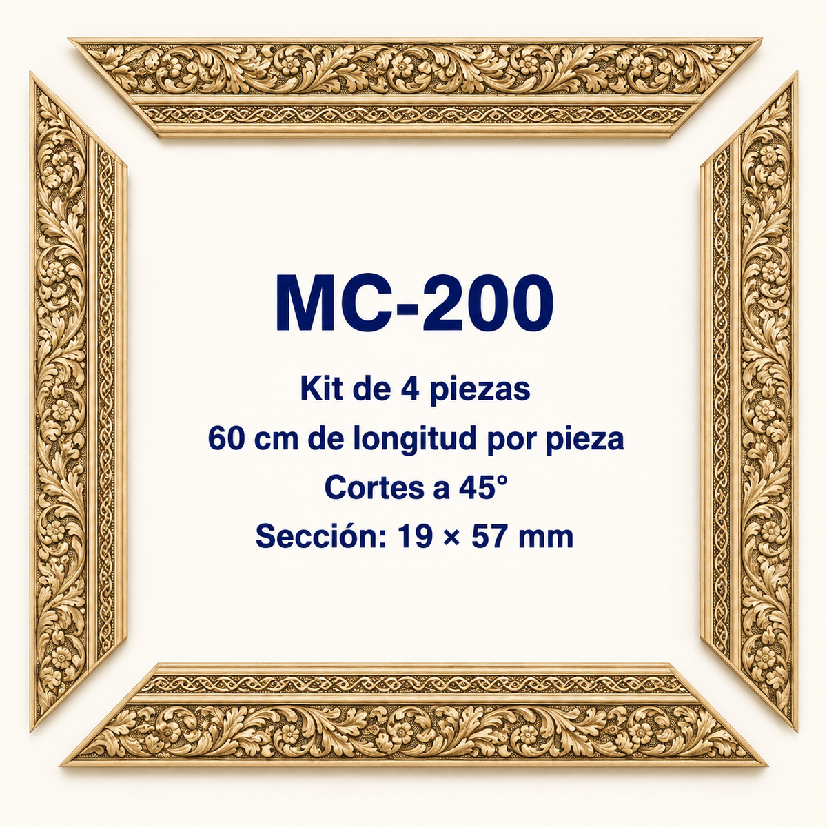Moldura de madera grabada para marco MC200 – Kit de 4 piezas