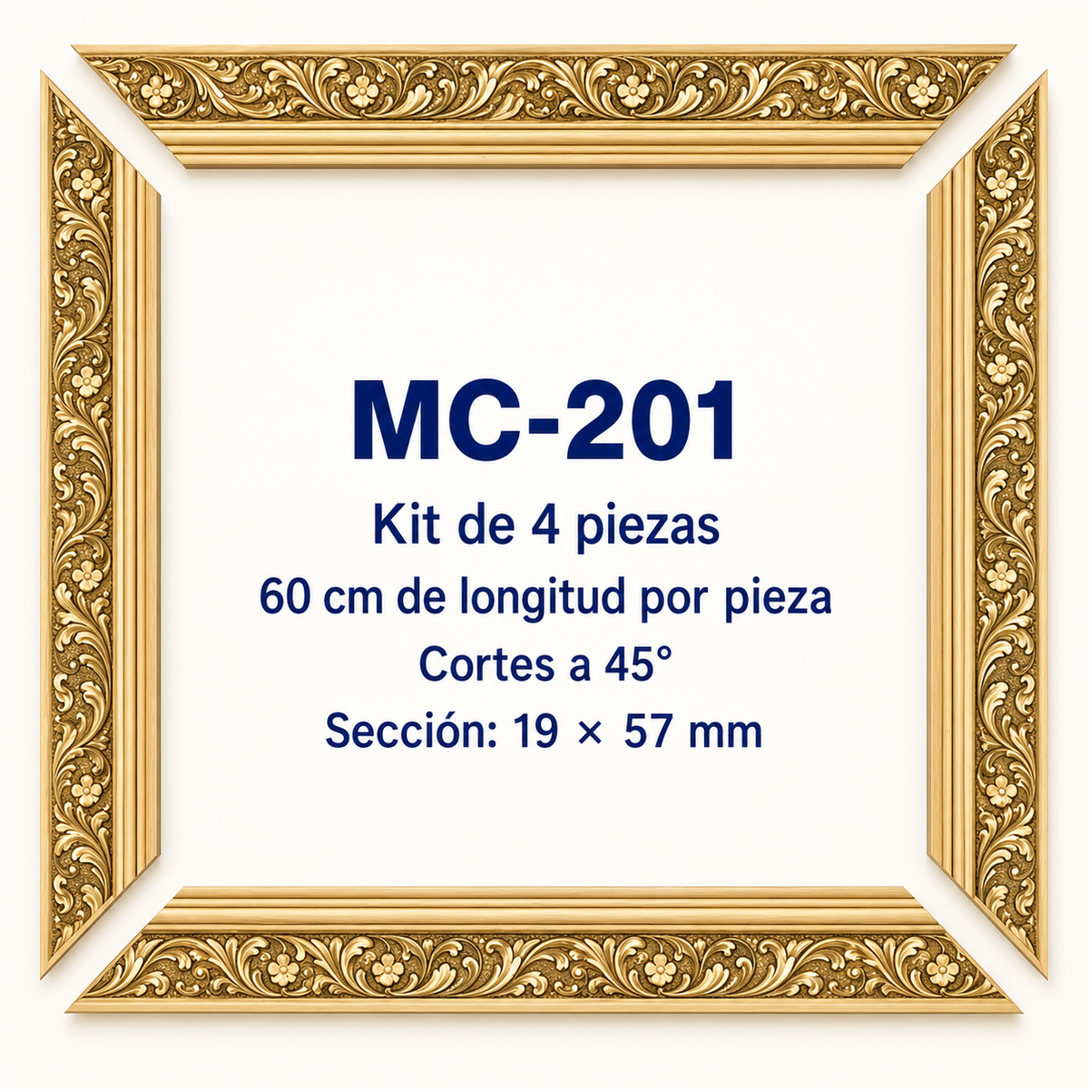 Moldura de madera grabada para marco MC201 – Kit de 4 piezas
