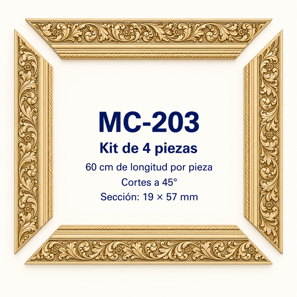 Moldura de madera grabada para marco MC203 – Kit de 4 piezas