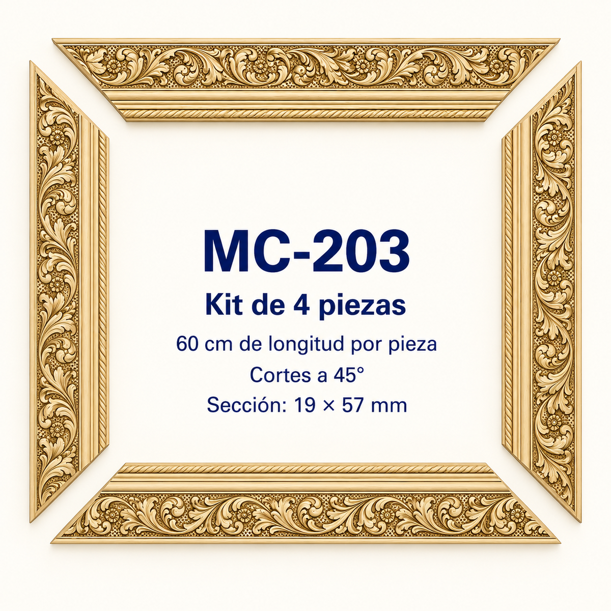 Moldura de madera grabada para marco MC203 – Kit de 4 piezas