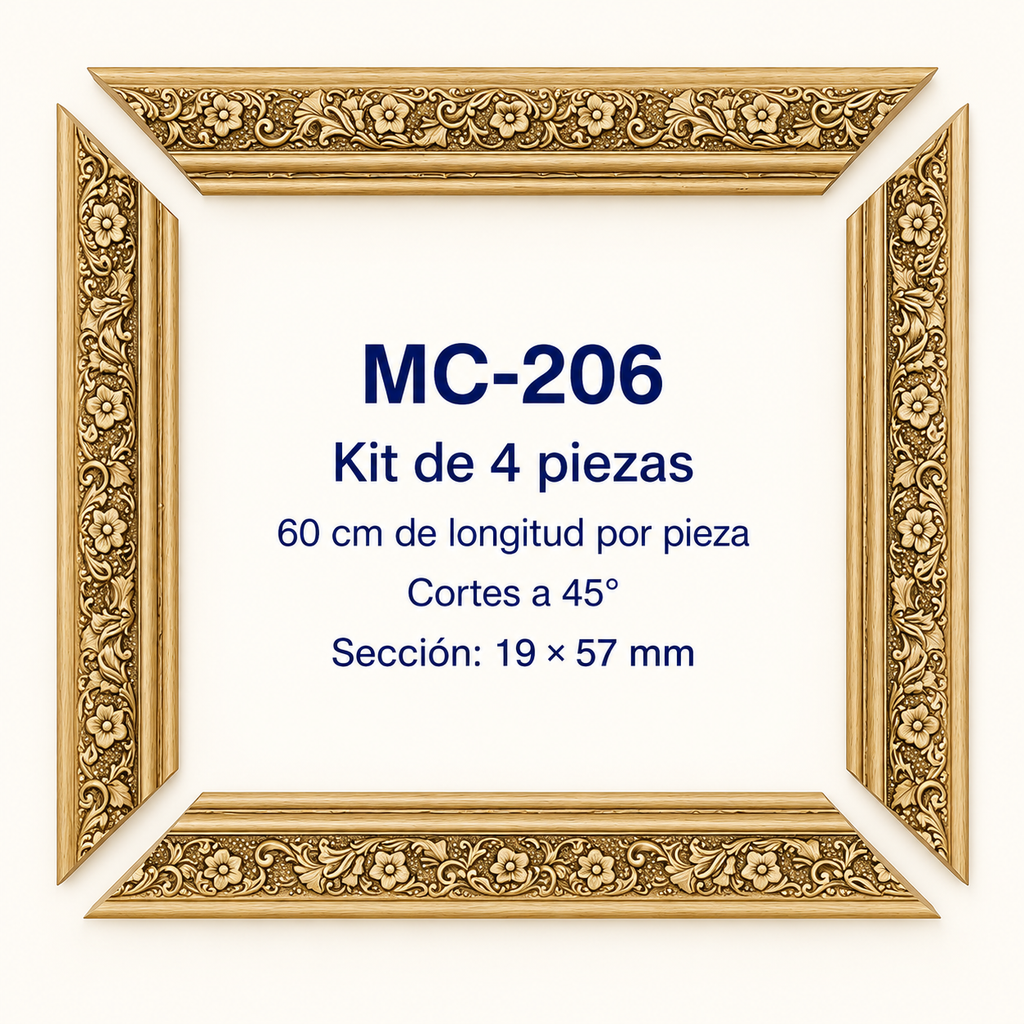 Moldura de madera grabada para marco MC206 – Kit de 4 piezas