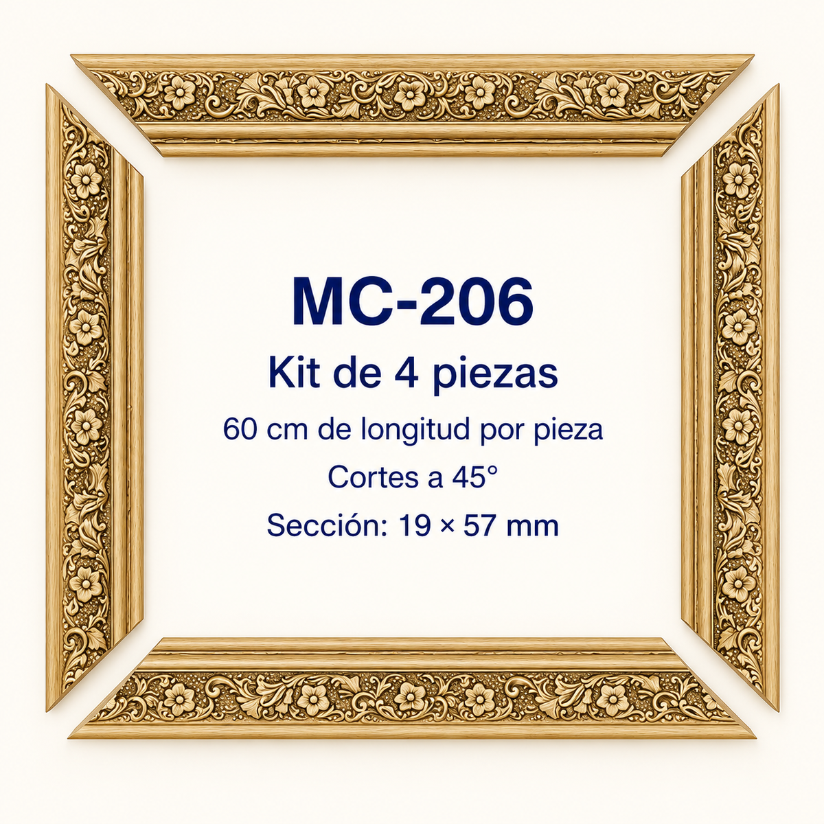 Moldura de madera grabada para marco MC206 – Kit de 4 piezas
