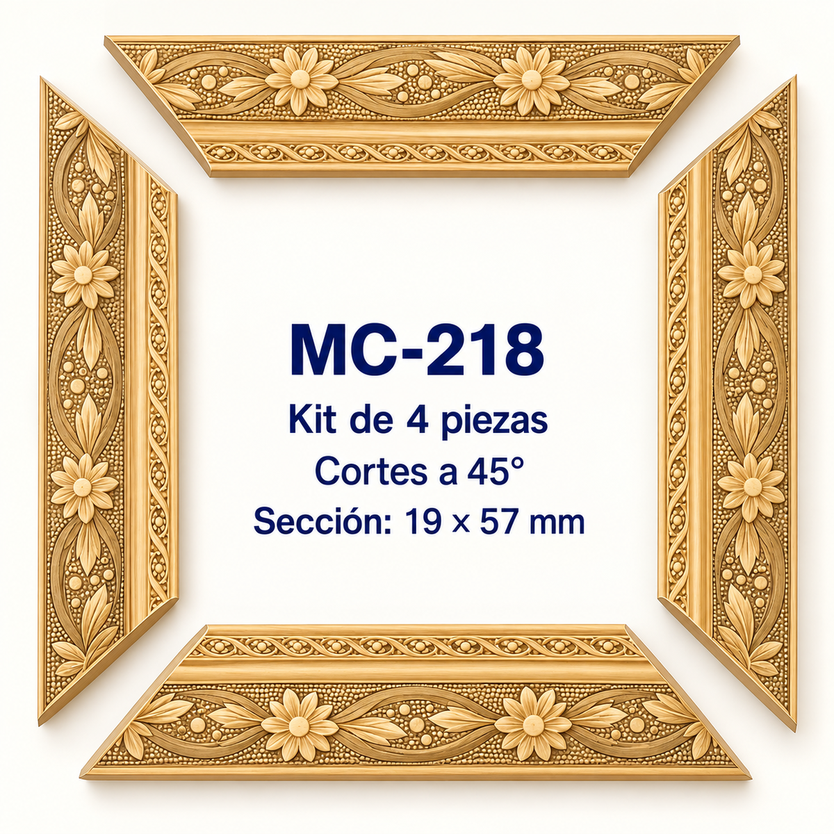 Moldura de madera grabada para marco MC218 – Kit de 4 piezas