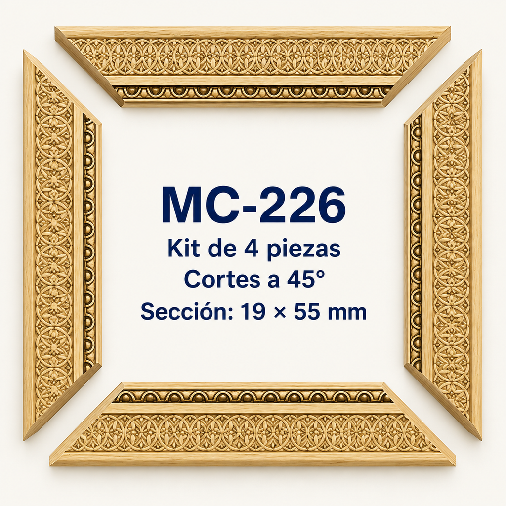 Moldura de madera grabada para marco MC226 – Kit de 4 piezas