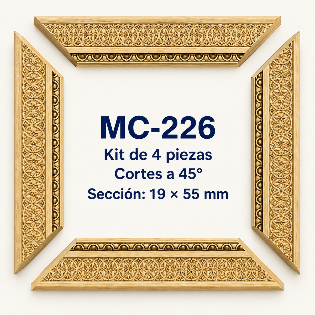 Moldura de madera grabada para marco MC226 – Kit de 4 piezas