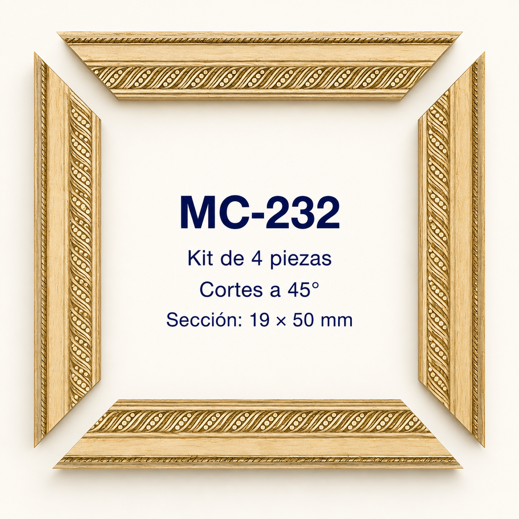 Moldura de madera grabada para marco MC232 – Kit de 4 piezas