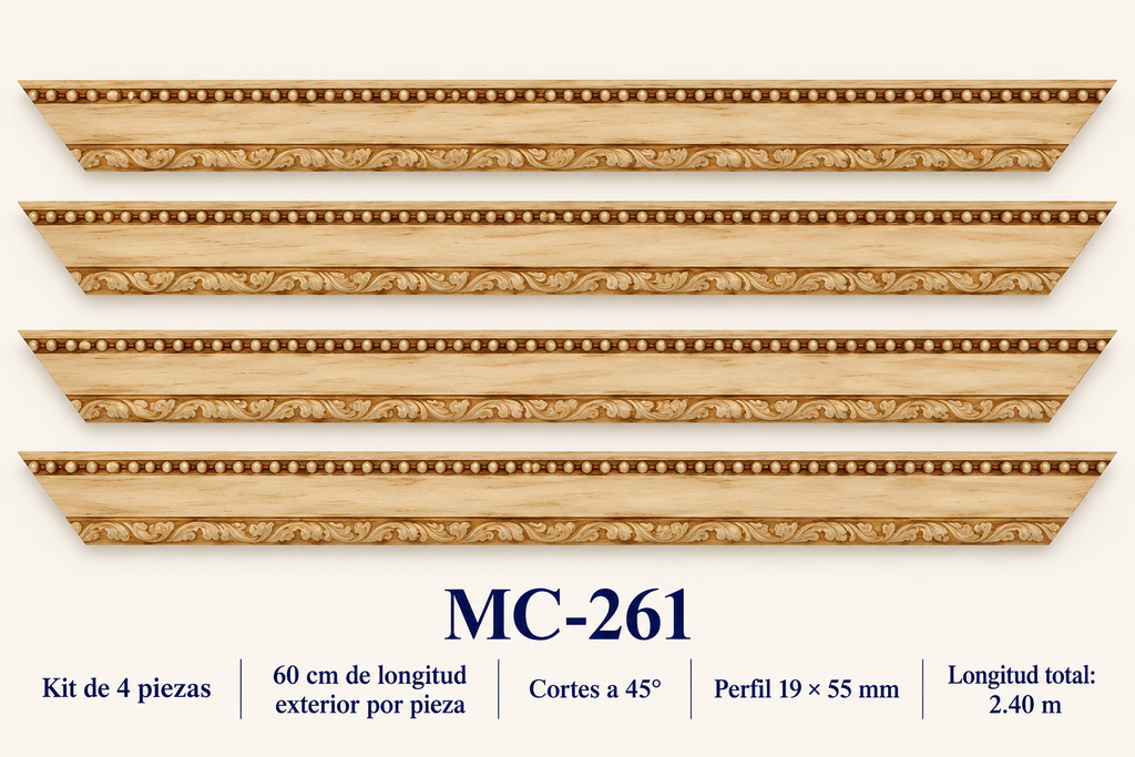 Moldura de madera grabada para marco MC261 – Kit de 4 piezas