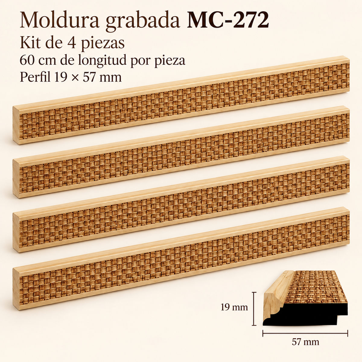 Moldura de madera grabada para marco MC272 – Kit de 4 piezas