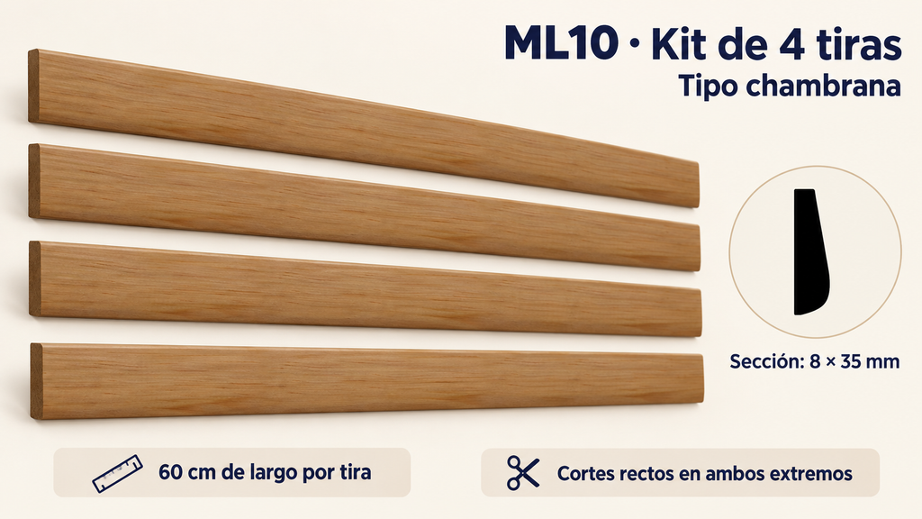Moldura de madera lisa para mueble ML-10 – Kit de 4 Piezas TIPO CHAMBRANA
