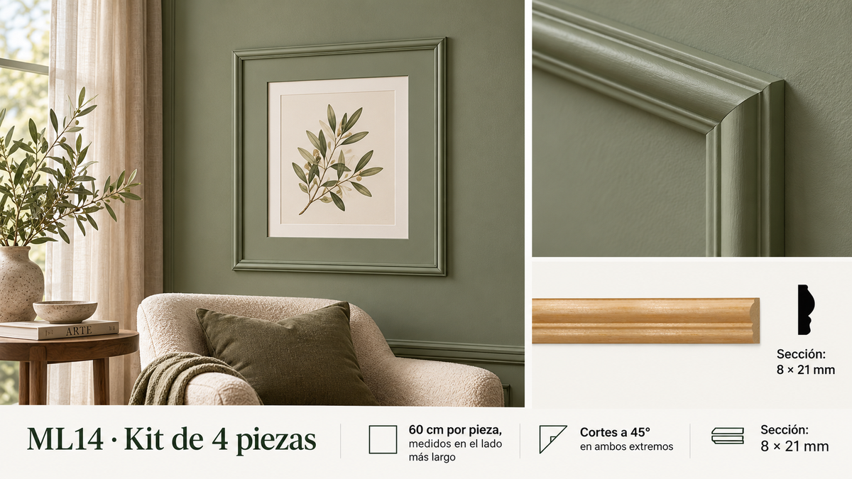 Moldura de madera lisa para mueble ML-14 – Kit de 4 Piezas