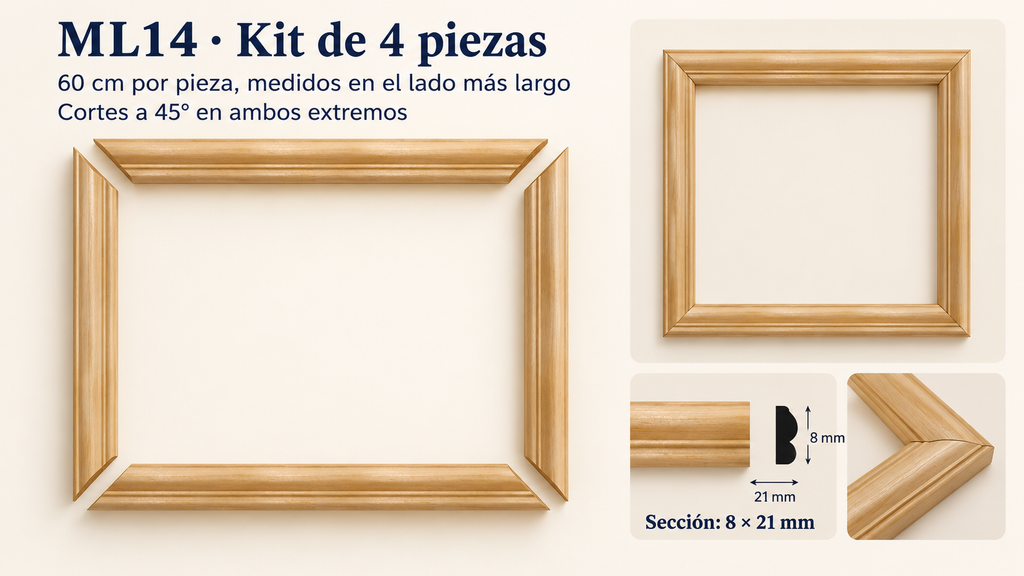 Moldura de madera lisa para mueble ML-14 – Kit de 4 Piezas