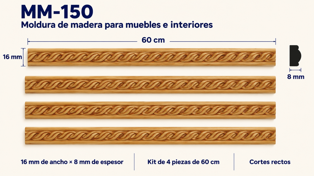 Moldura de madera grabada para mueble MM-150 – Kit de 4 piezas