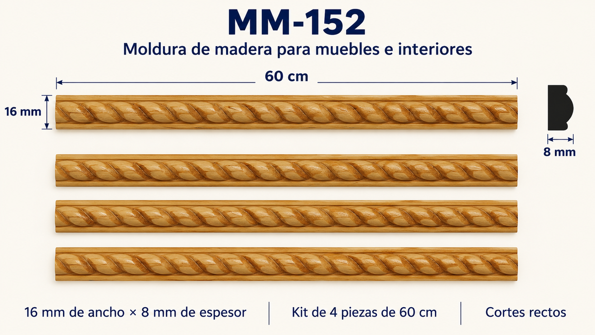 Moldura de madera grabada para mueble MM-152 – Kit de 4 piezas