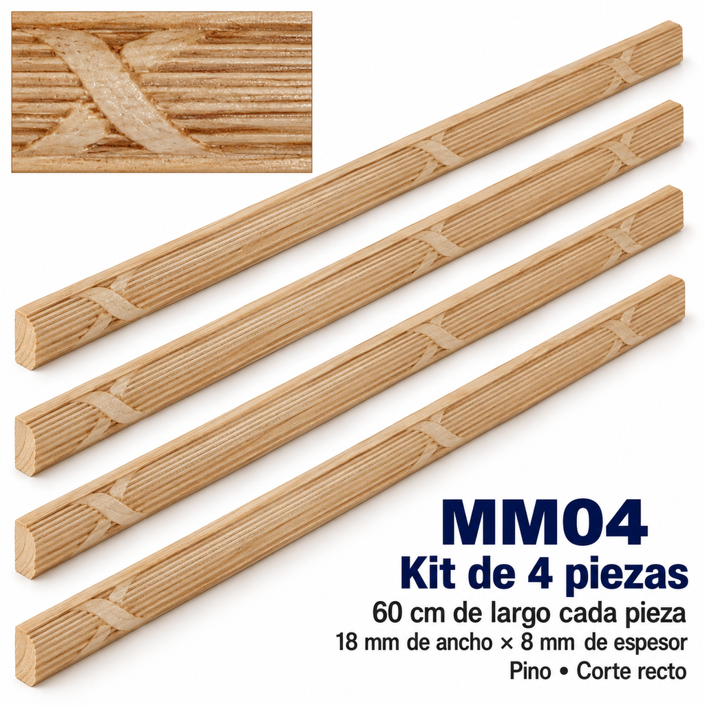Moldura de madera grabada para mueble MM-04 – Kit de 4 piezas