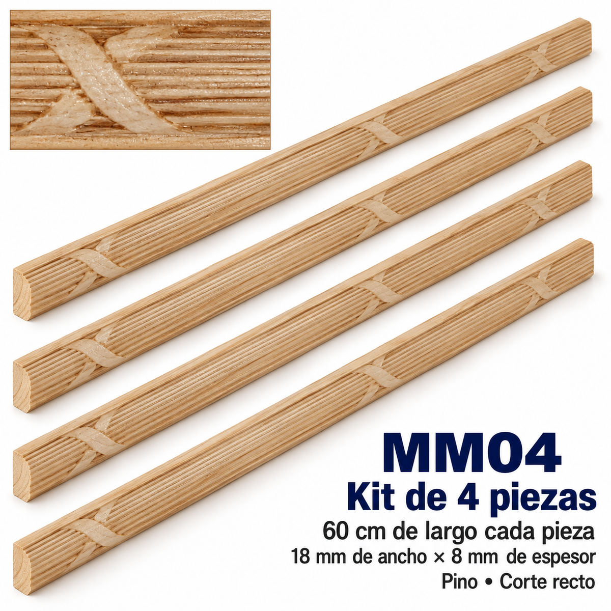 Moldura de madera grabada para mueble MM-04 – Kit de 4 piezas