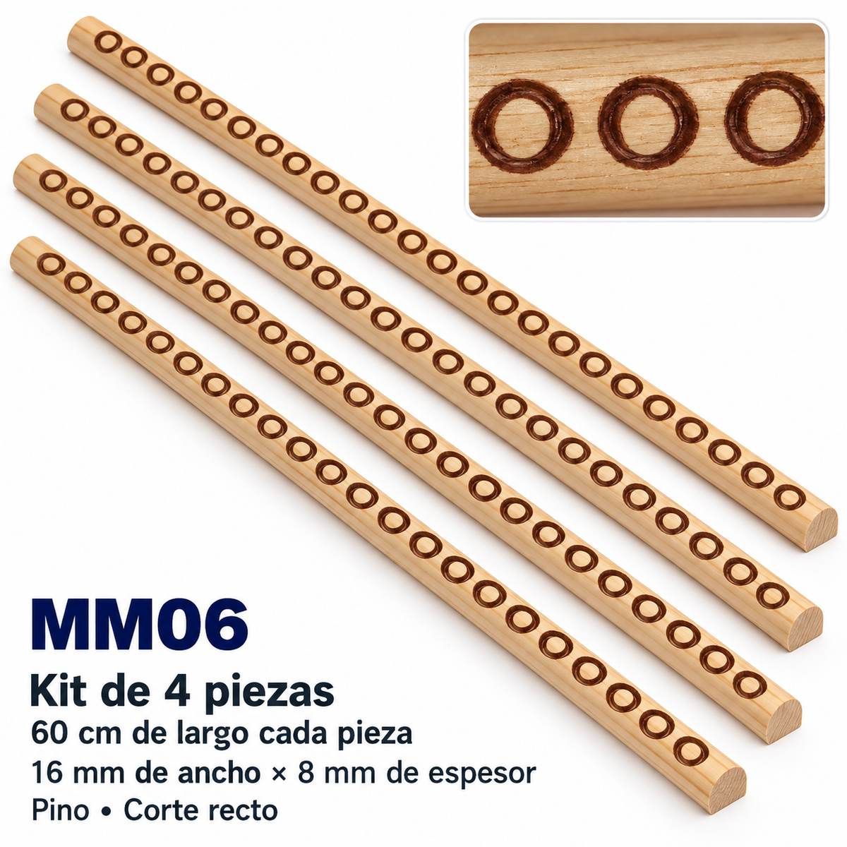 Moldura de madera grabada para mueble MM-06 – Kit de 4 piezas