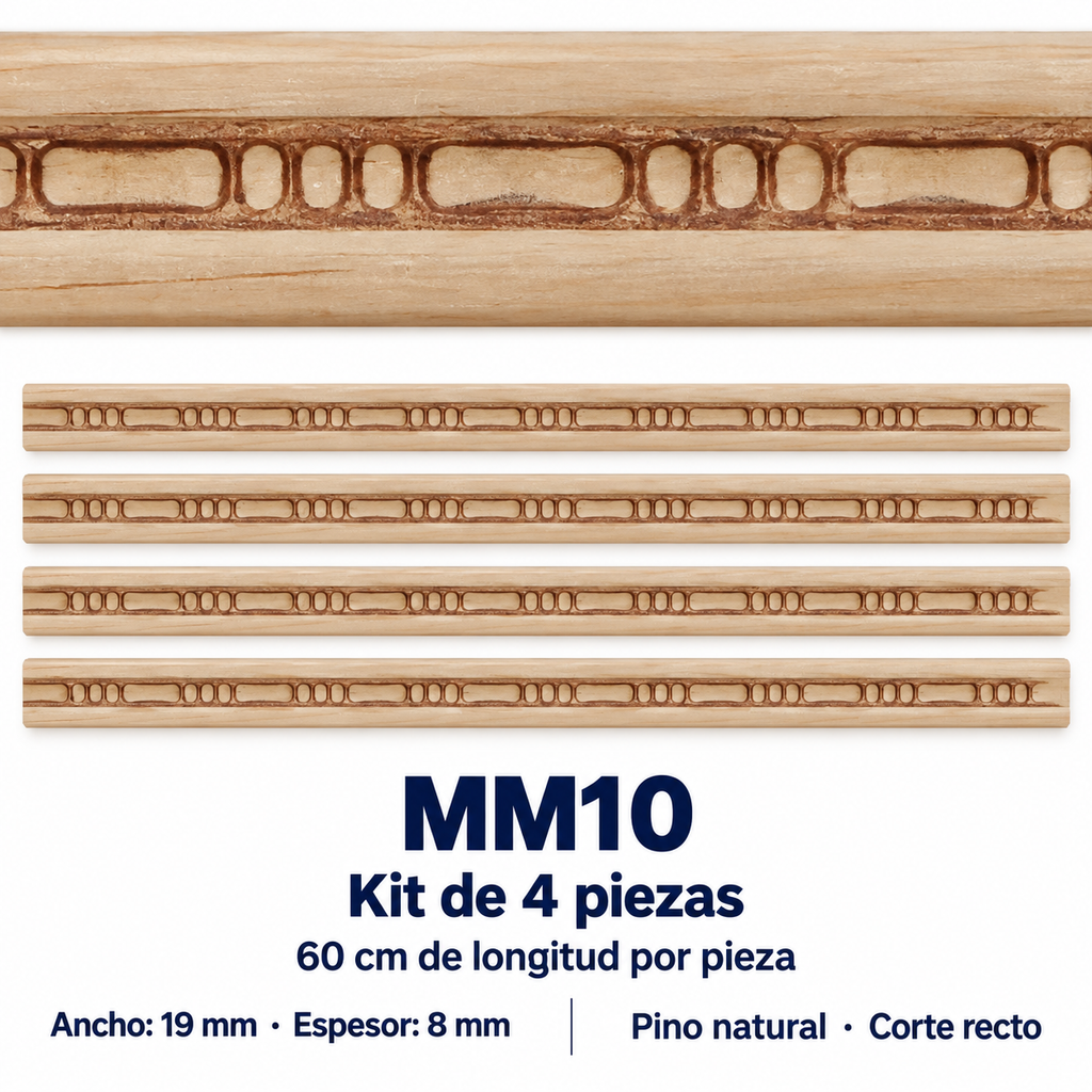 Moldura de madera grabada para mueble MM-10 – Kit de 4 piezas