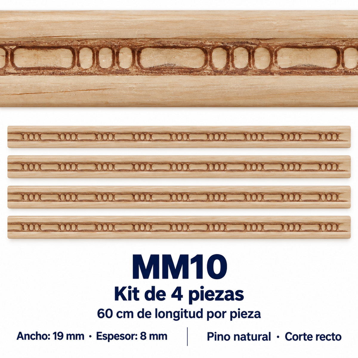 Moldura de madera grabada para mueble MM-10 – Kit de 4 piezas