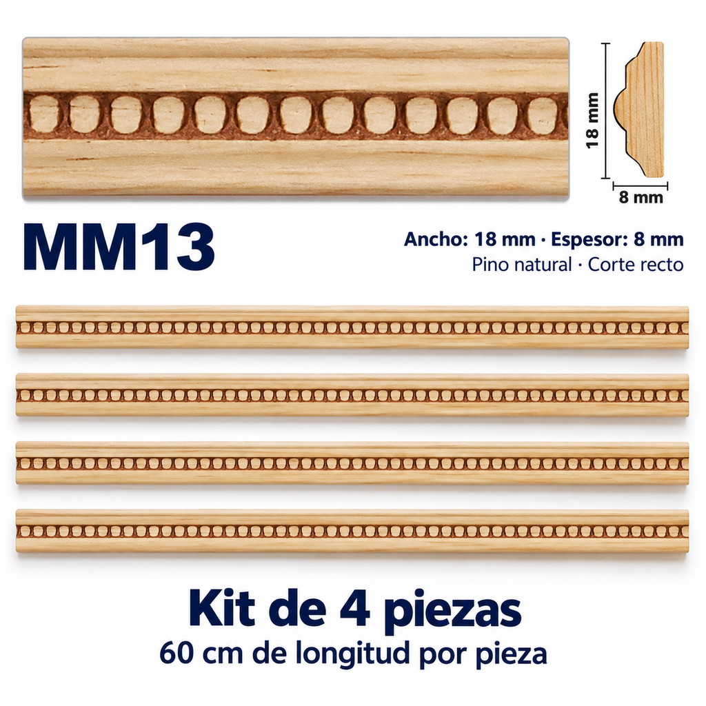 Moldura de madera grabada para mueble MM-13 – Kit de 4 piezas