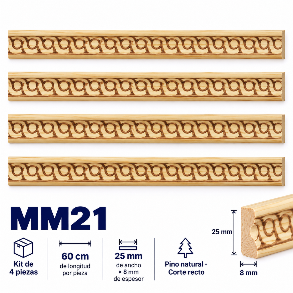 Moldura de madera grabada para mueble MM-21 – Kit de 4 piezas