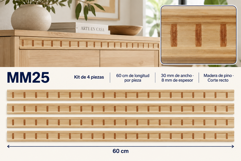 Moldura de madera grabada para mueble MM-25 – Kit de 4 piezas