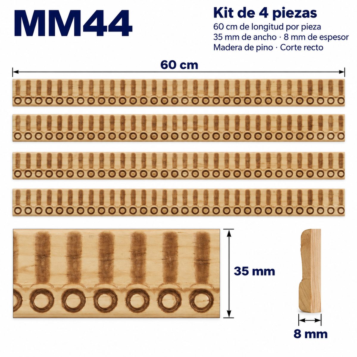 Moldura de madera grabada para mueble MM-44 – Kit de 4 piezas