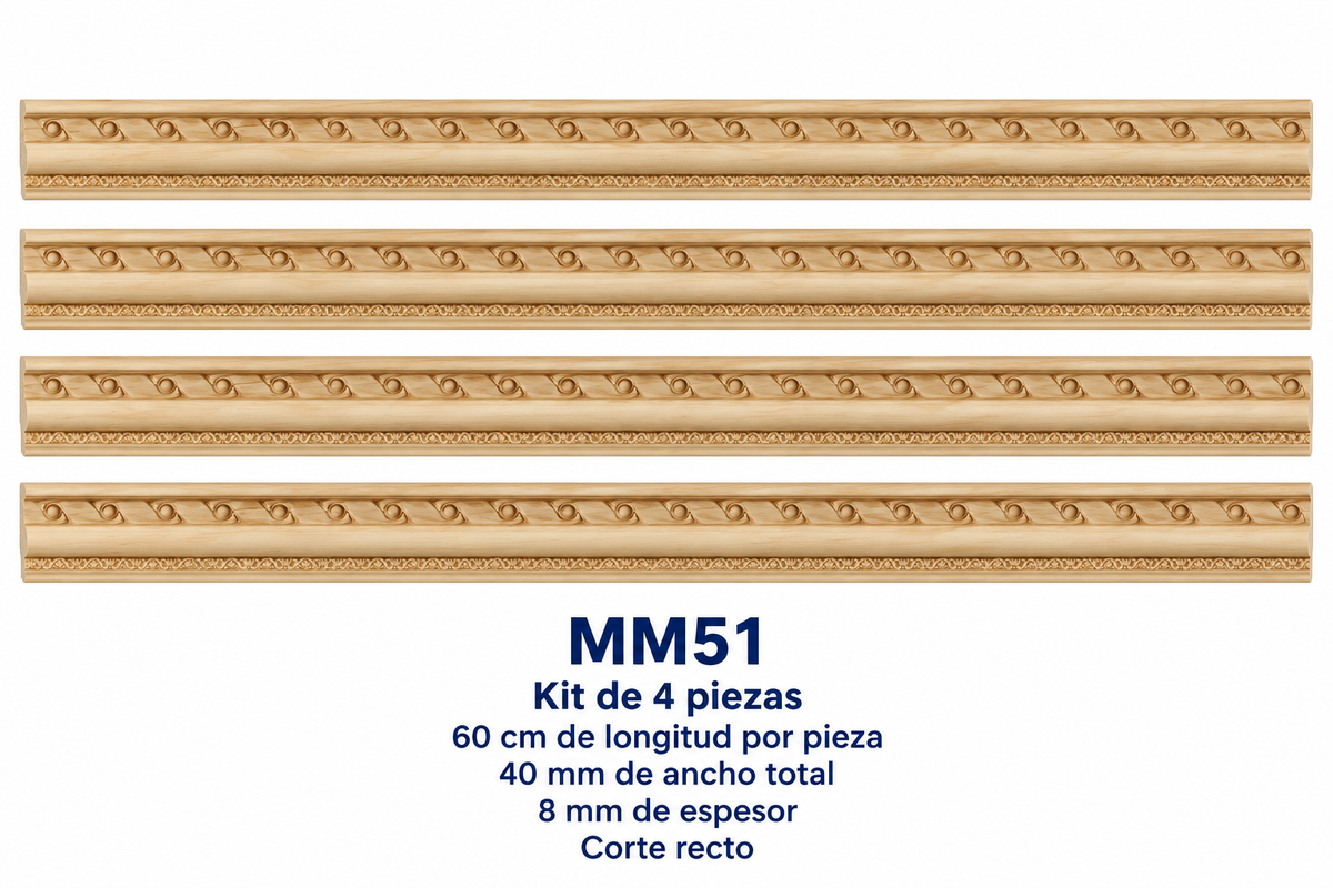 Moldura de madera grabada para mueble MM-51 – Kit de 4 piezas