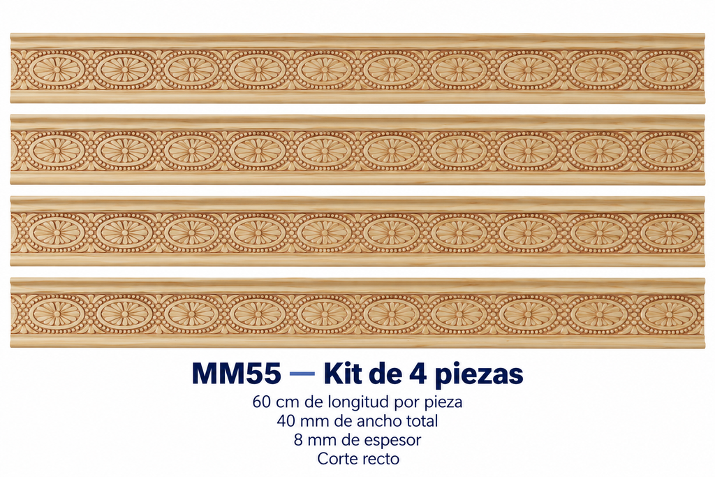 Moldura de madera grabada para mueble MM-55 – Kit de 4 piezas