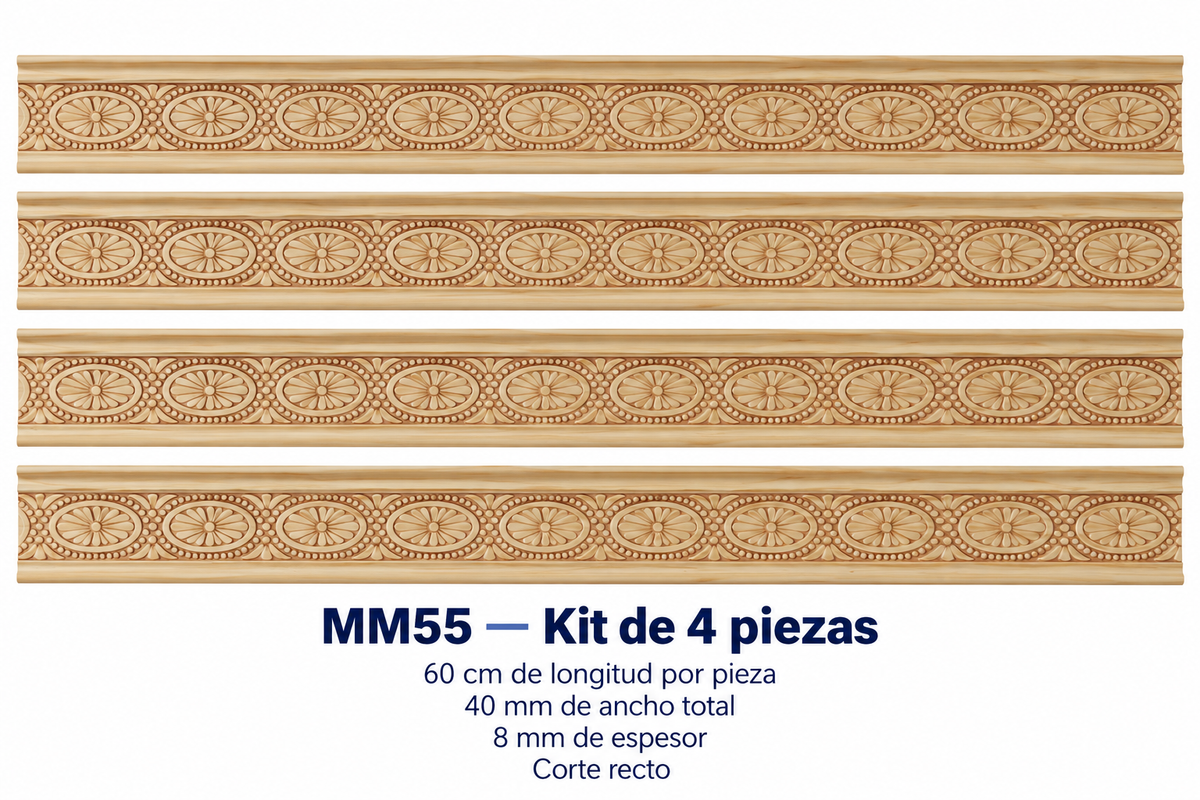 Moldura de madera grabada para mueble MM-55 – Kit de 4 piezas