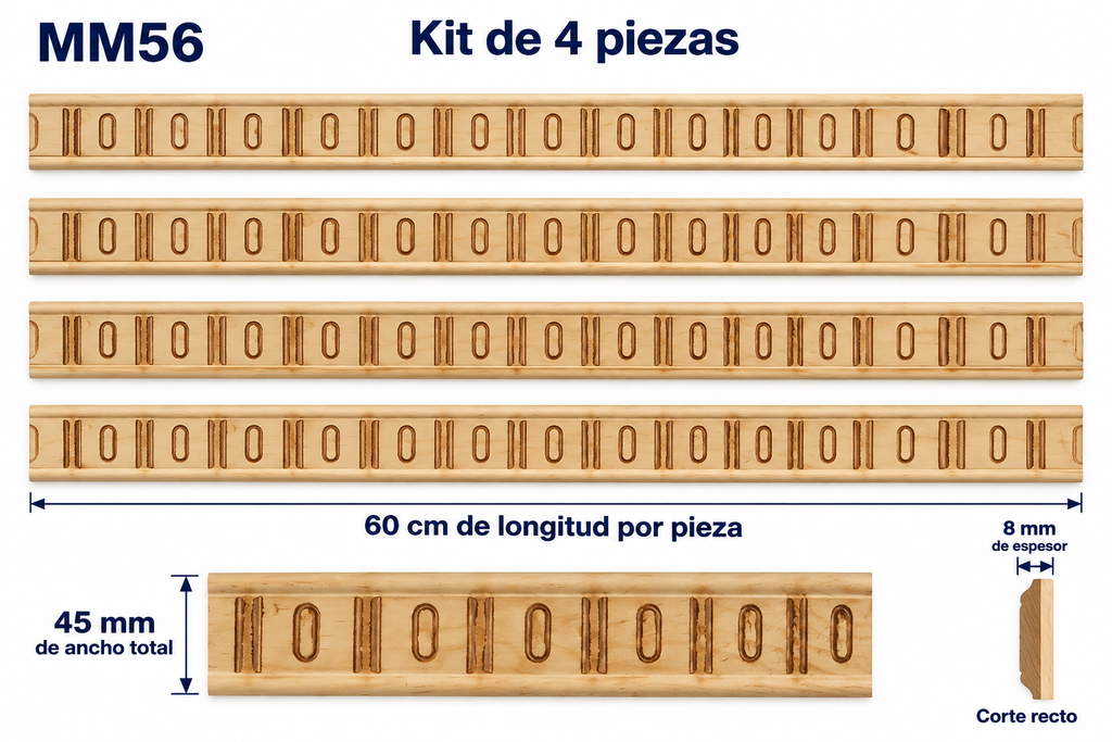 Moldura de madera grabada para mueble MM-56 – Kit de 4 piezas